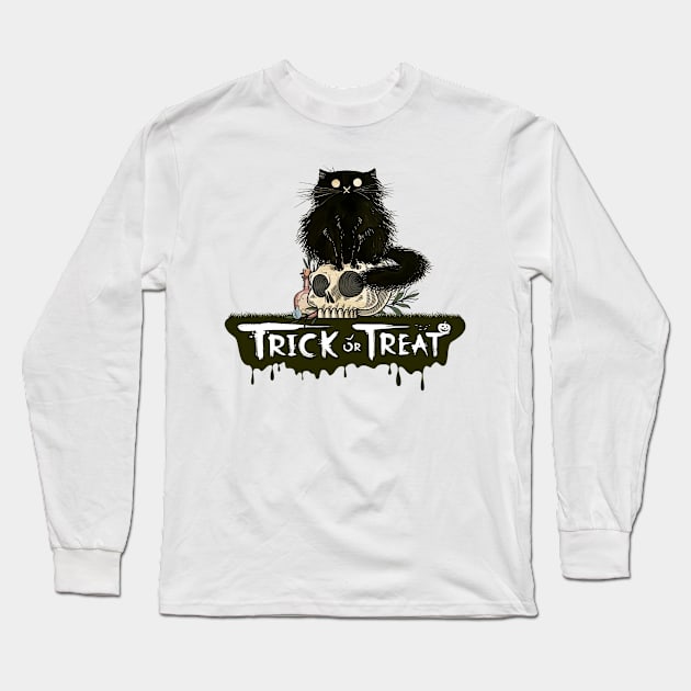 Trick or Treat Orange Cat Halloween Long Sleeve T-Shirt by Orenji Shirts